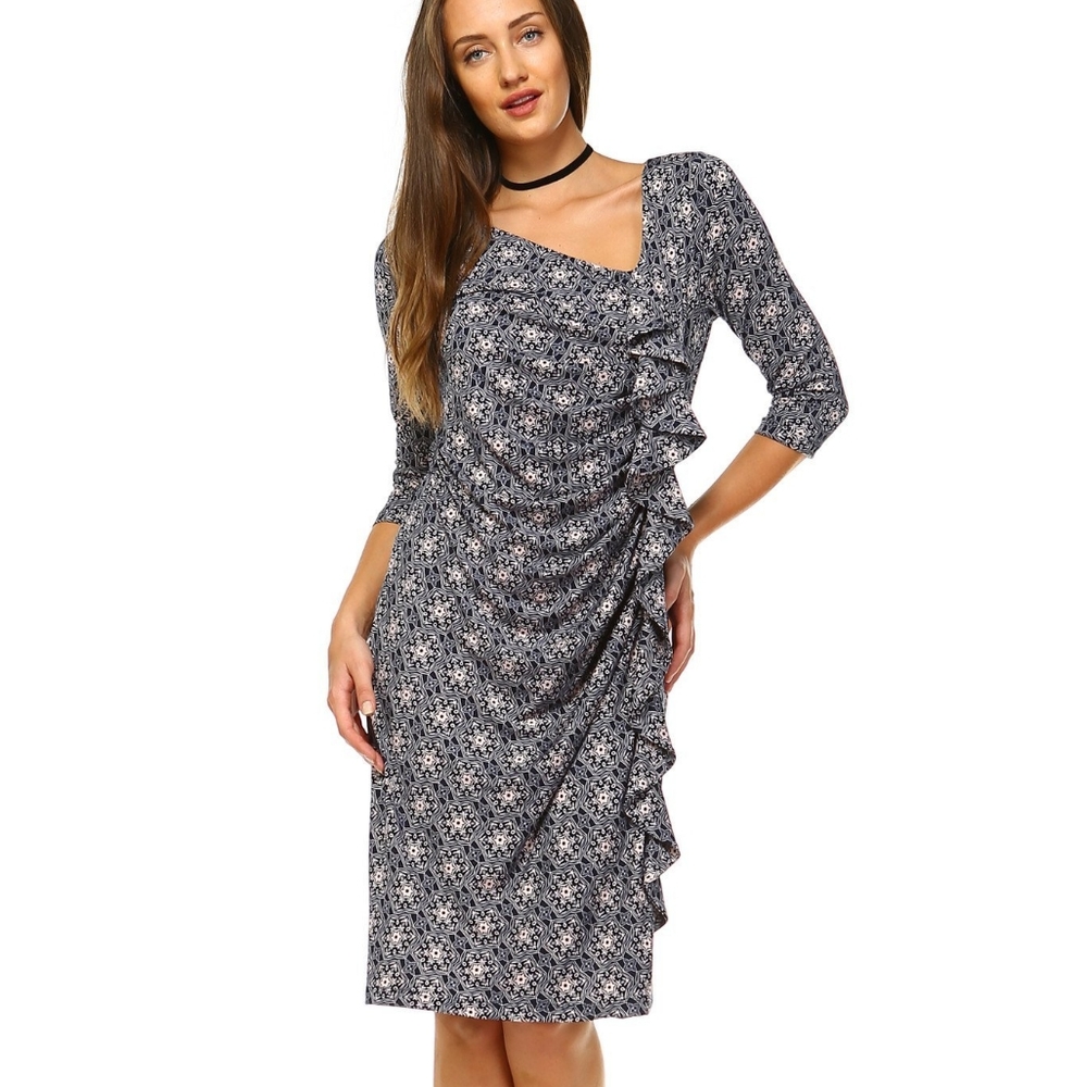 Women's 3/4 Three Quarter Sleeve Midi Dress with G